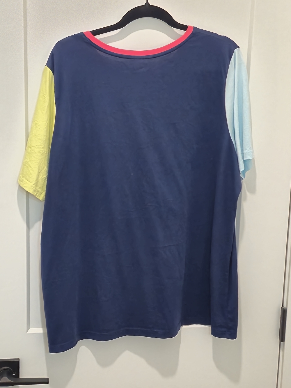Lands' End Navy Short-Sleeve Tee with Pink Neck and Colorblock Sleeves - Picture 3 of 4